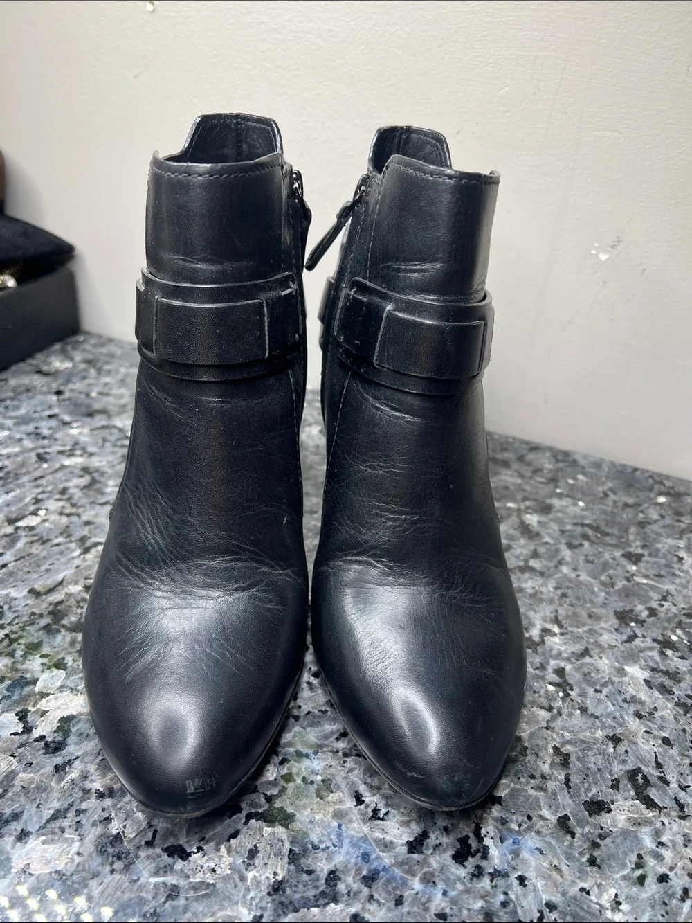 Tory Burch Sz 7 Colton 85mm Black Leather Ankle Boots 3” Block Heel